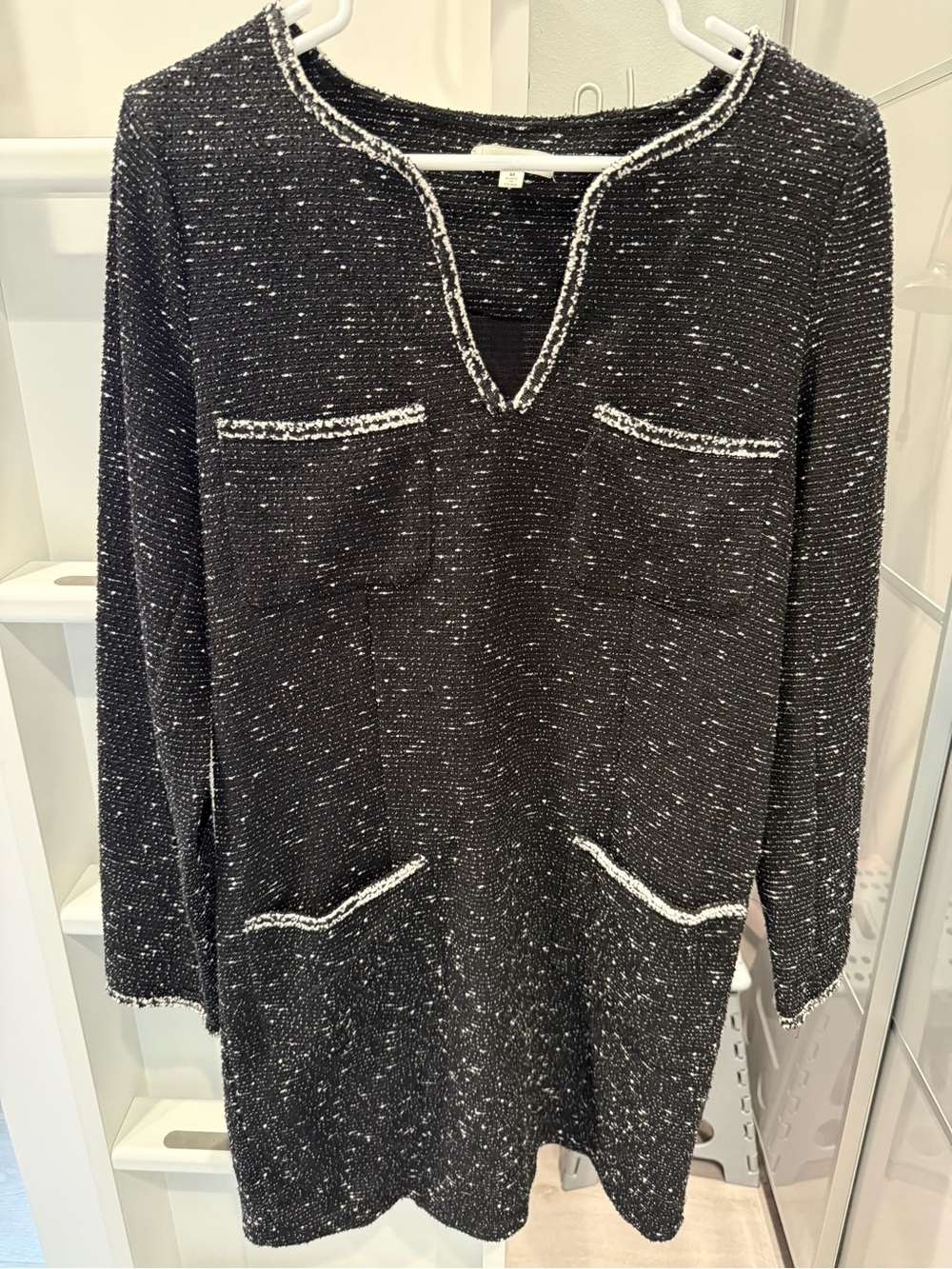 Max Studio Black Speckled Long-Sleeve Tweed-Style Dress